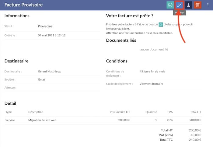 modifier une facture sur Facture.net