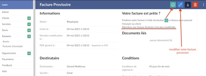 facture provisoire modifiable sur Facture.net