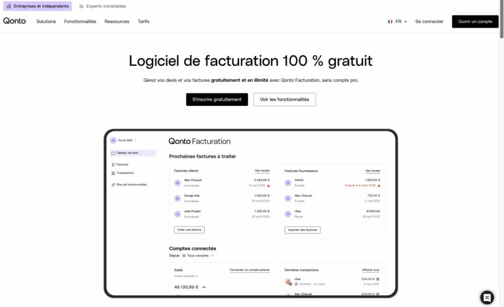 qonto logiciel de facturation auto-entrepreneur