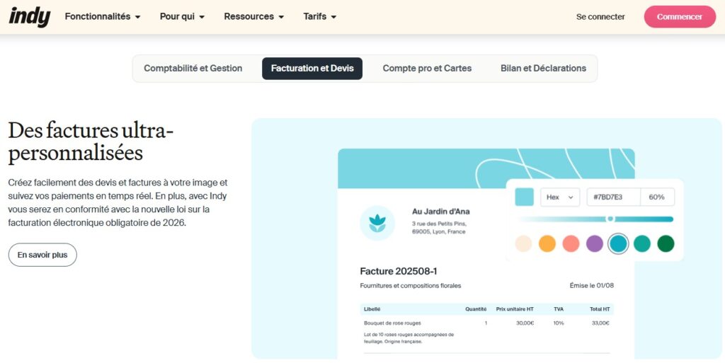 Factures électroniques personnalisées avec Indy