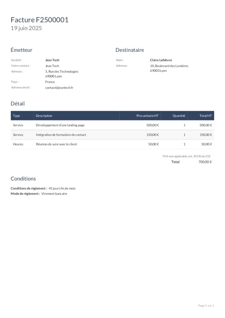 exemple facture auto-entrepreneur